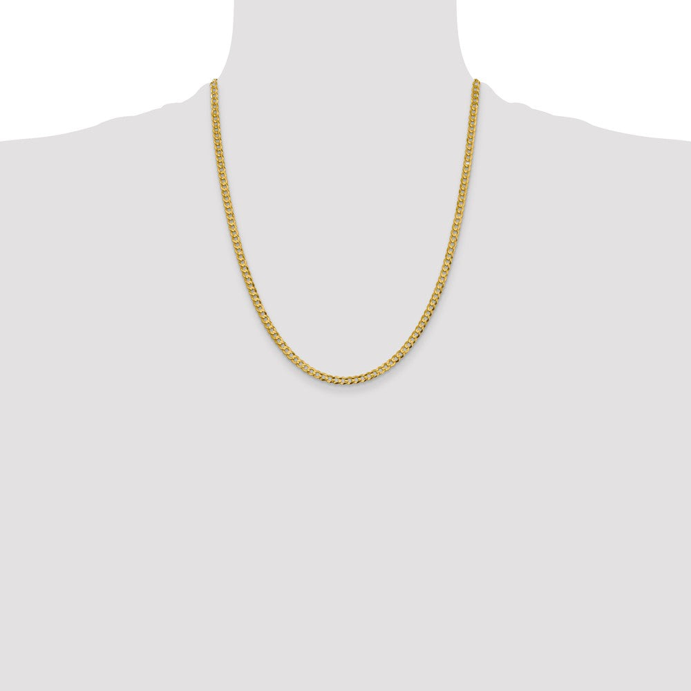 22 Inch 10K Yellow Gold 3.7mm Lightweight Flat Cuban Chain Necklace