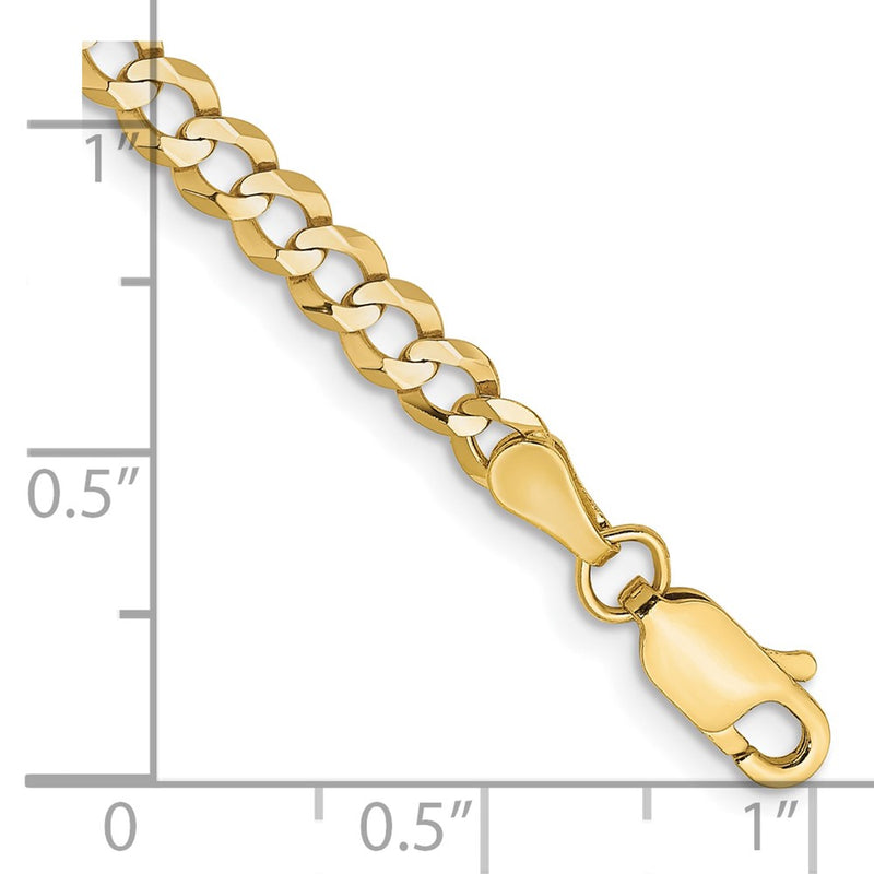 7 Inch 10K Yellow Gold 3.7mm Lightweight Flat Cuban Chain Bracelet