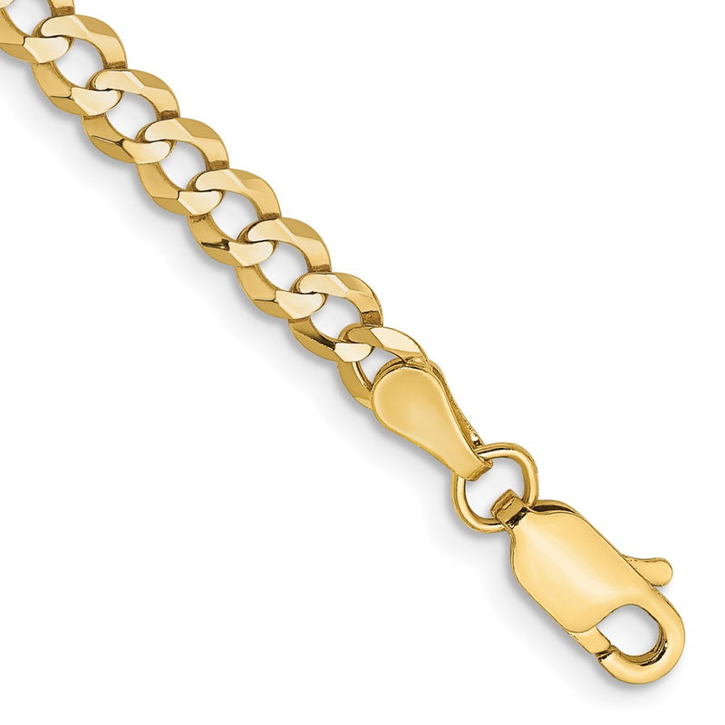 7 Inch 10K Yellow Gold 3.7mm Lightweight Flat Cuban Chain Bracelet