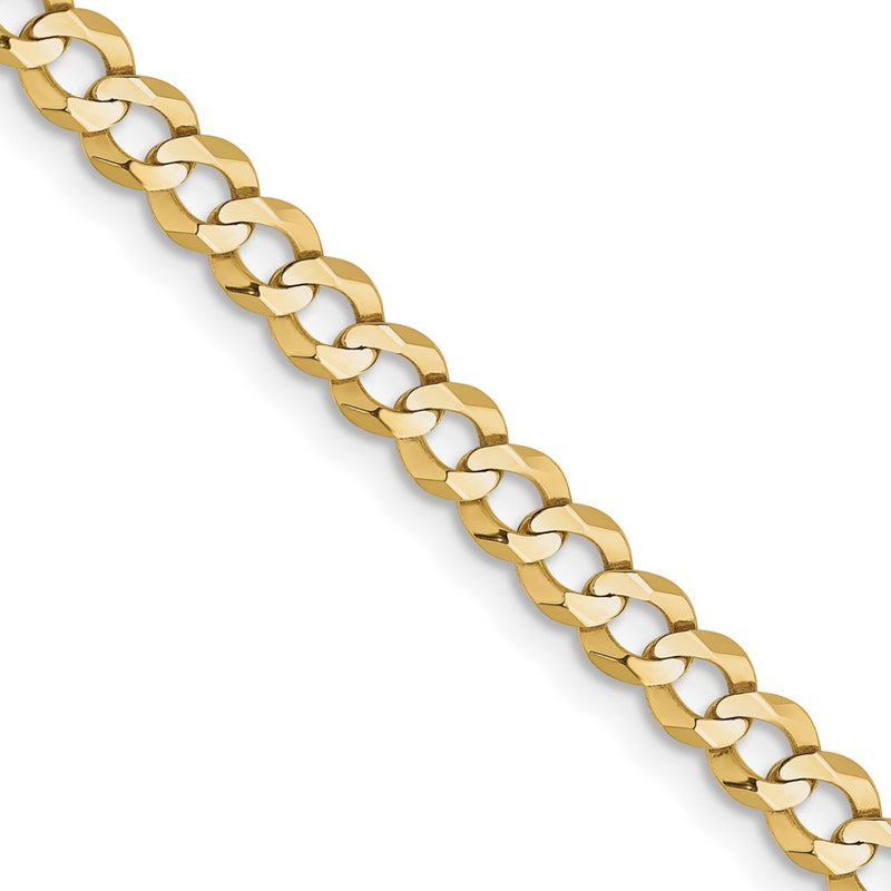 22 Inch 10K Yellow Gold 3.7mm Lightweight Flat Cuban Chain Necklace
