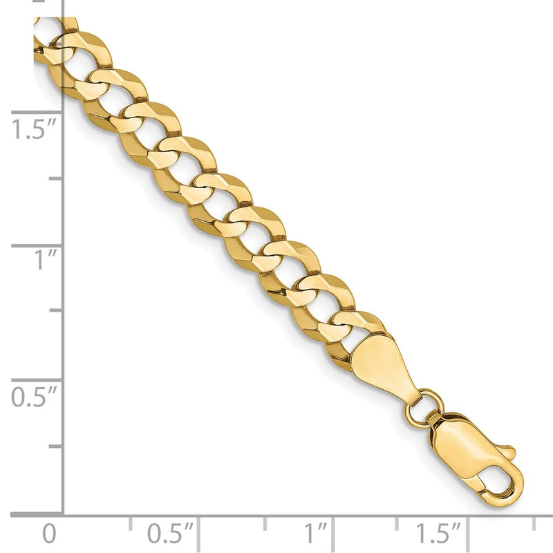 7 Inch 10K Yellow Gold 5.9mm Lightweight Flat Cuban Chain Bracelet