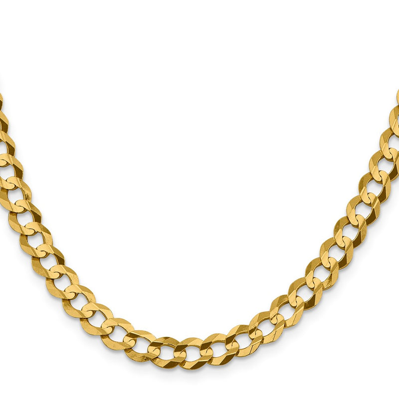 26 Inch 10K Yellow Gold 7.2mm Lightweight Flat Cuban Chain Necklace
