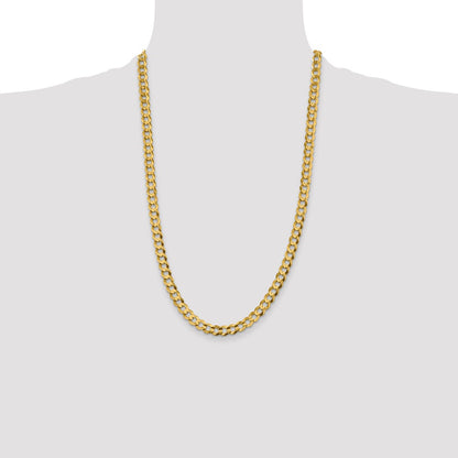 26 Inch 10K Yellow Gold 7.2mm Lightweight Flat Cuban Chain Necklace