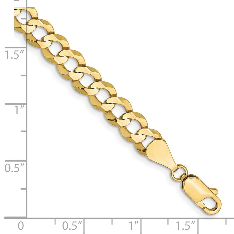 9 Inch 10K Yellow Gold 7.2mm Lightweight Flat Cuban Chain Bracelet