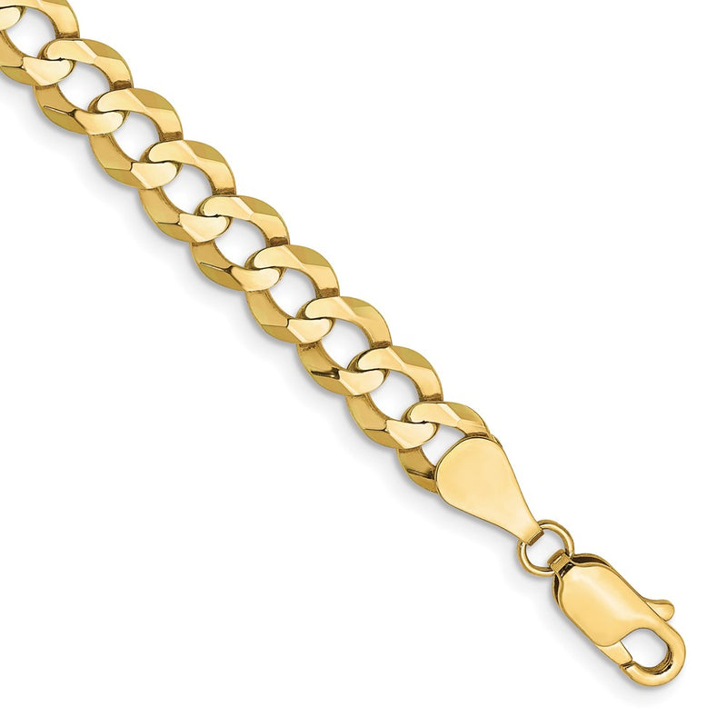7 Inch 10K Yellow Gold 7.2mm Lightweight Flat Cuban Chain Bracelet