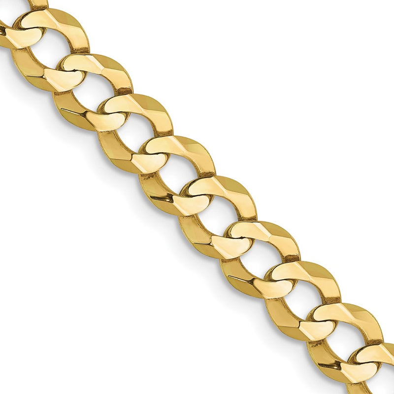 26 Inch 10K Yellow Gold 7.2mm Lightweight Flat Cuban Chain Necklace