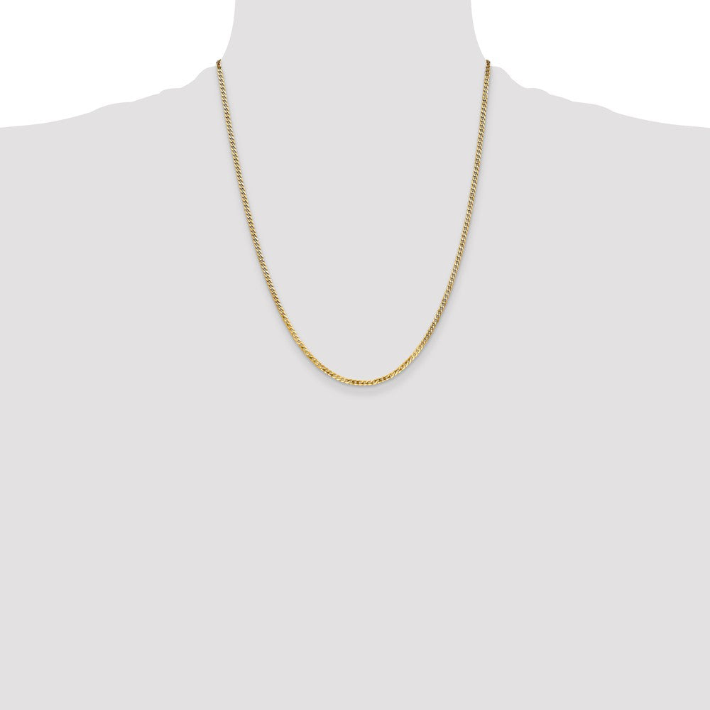 22 Inch 10K Yellow Gold 2.2mm Flat Beveled Curb Chain Necklace