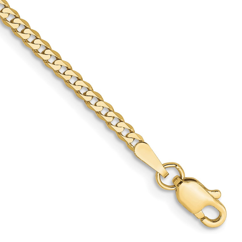9 Inch 10K Yellow Gold 2.2mm Flat Beveled Curb Chain Bracelet