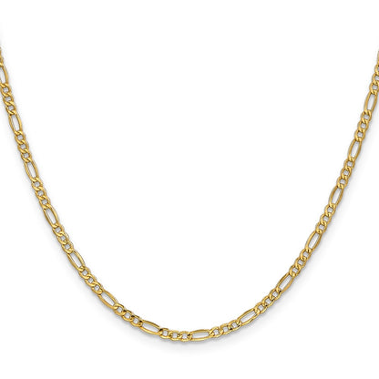 16 Inch 10K Yellow Gold 2.5mm Semi Solid Figaro Chain Necklace