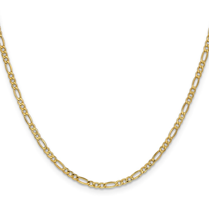 24 Inch 10K Yellow Gold 2.5mm Semi Solid Figaro Chain Necklace