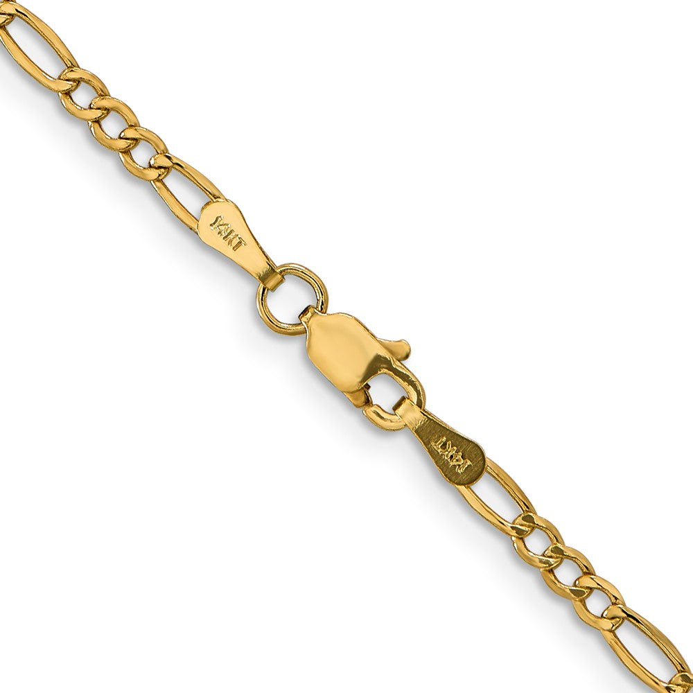 2 Inch 10K Yellow Gold 2.5mm Semi Solid Figaro Chain Necklace