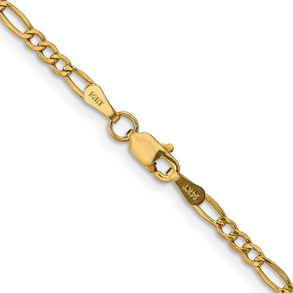 2 Inch 10K Yellow Gold 2.5mm Semi Solid Figaro Chain Necklace