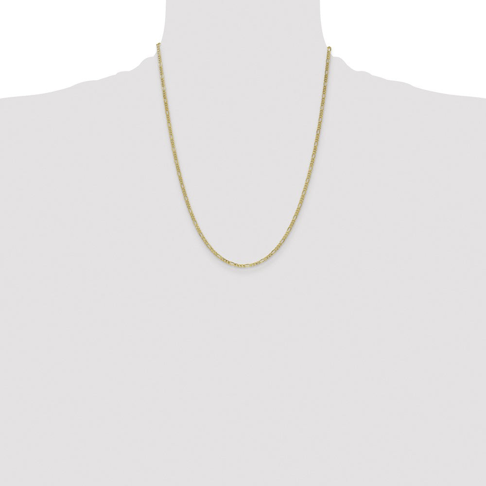 22 Inch 10K Yellow Gold 2.5mm Semi Solid Figaro Chain Necklace