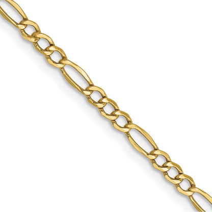 16 Inch 10K Yellow Gold 2.5mm Semi Solid Figaro Chain Necklace