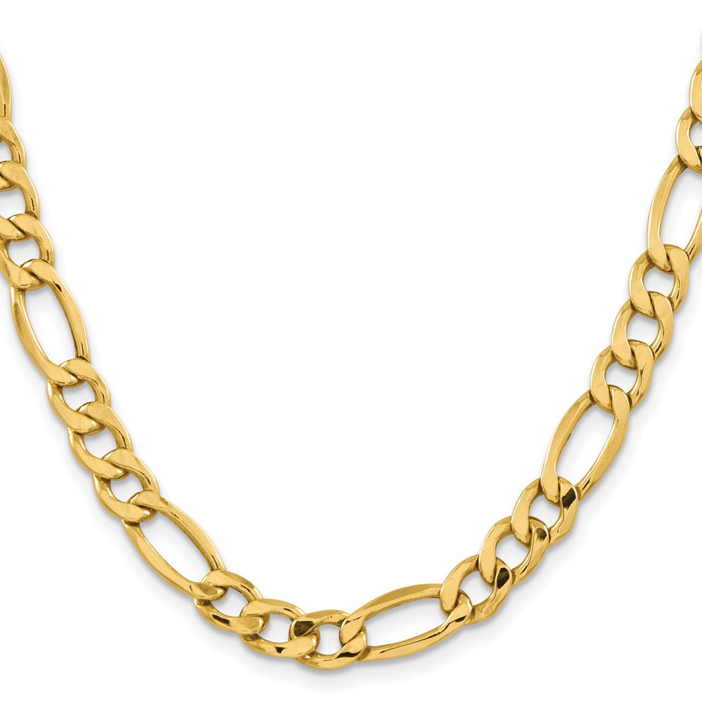 22 Inch 10K Yellow Gold 8.5mm Semi Solid Figaro Chain Necklace