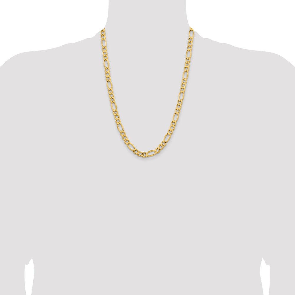 24 Inch 10K Yellow Gold 8.5mm Semi Solid Figaro Chain Necklace