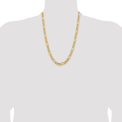 24 Inch 10K Yellow Gold 8.5mm Semi Solid Figaro Chain Necklace