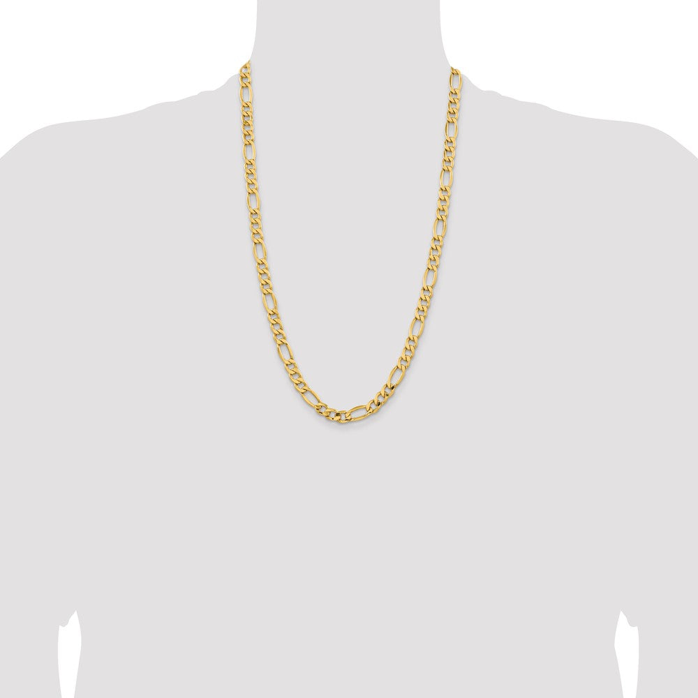 26 Inch 10K Yellow Gold 8.5mm Semi Solid Figaro Chain Necklace