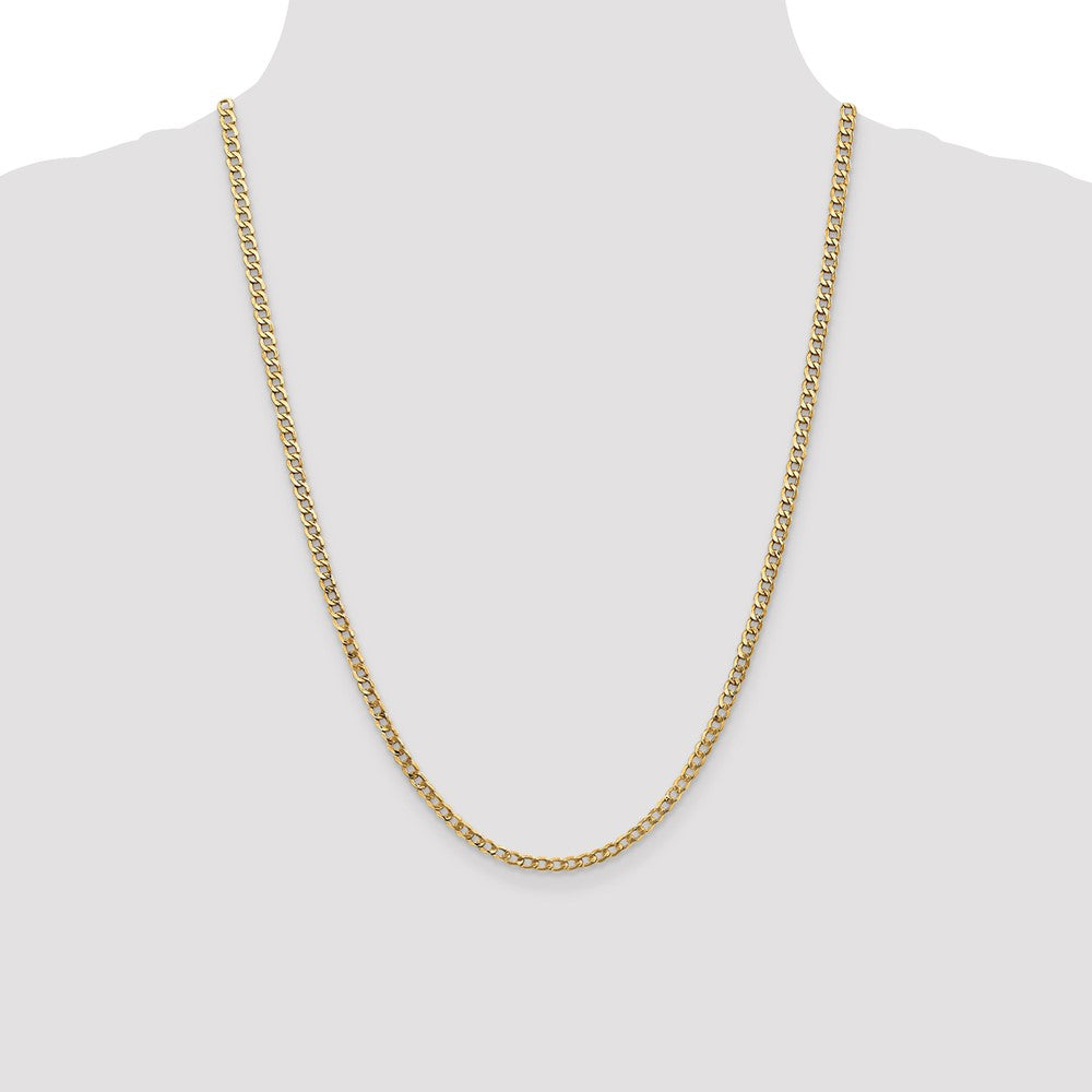 24 Inch 10K Yellow Gold 3.35mm Semi Solid Curb Link Chain Necklace