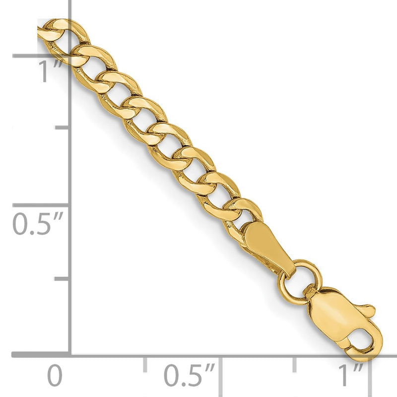 8 Inch 10K Yellow Gold 3.35mm Semi Solid Curb Link Chain Bracelet