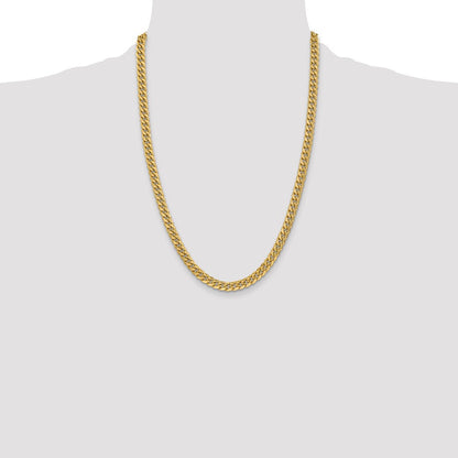 24 Inch 10K Yellow Gold 6mm Semi Solid Miami Cuban Chain Necklace