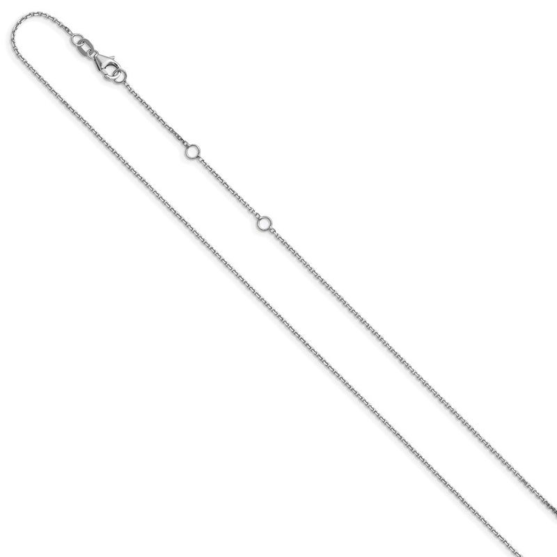 18 Inch 10K White Gold Wg .8mm D/C Round Cable 1In+1In Adjustable Chain Necklace