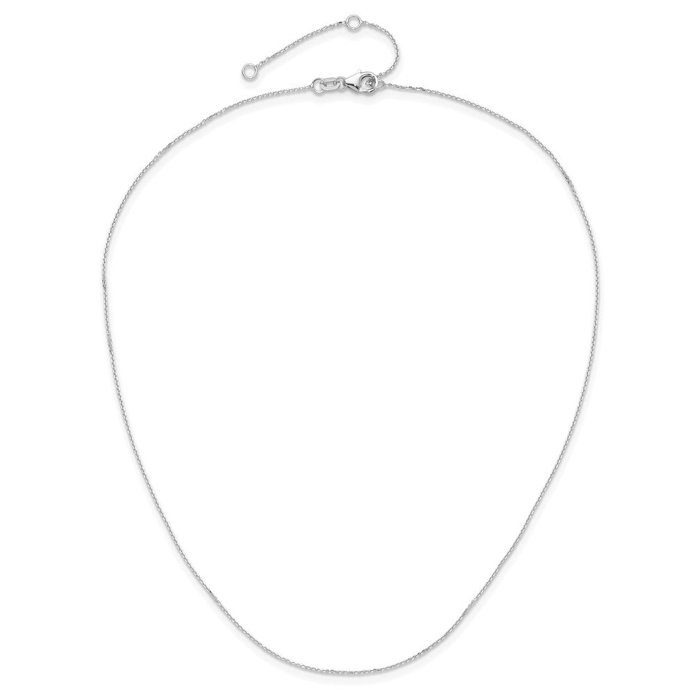 18 Inch 10K White Gold Wg .8mm D/C Round Cable 1In+1In Adjustable Chain Necklace