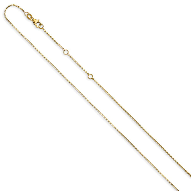 18 Inch 10K Yellow Gold .95mm D/C Round Cable 1In+1In Adjustable Chain Necklace