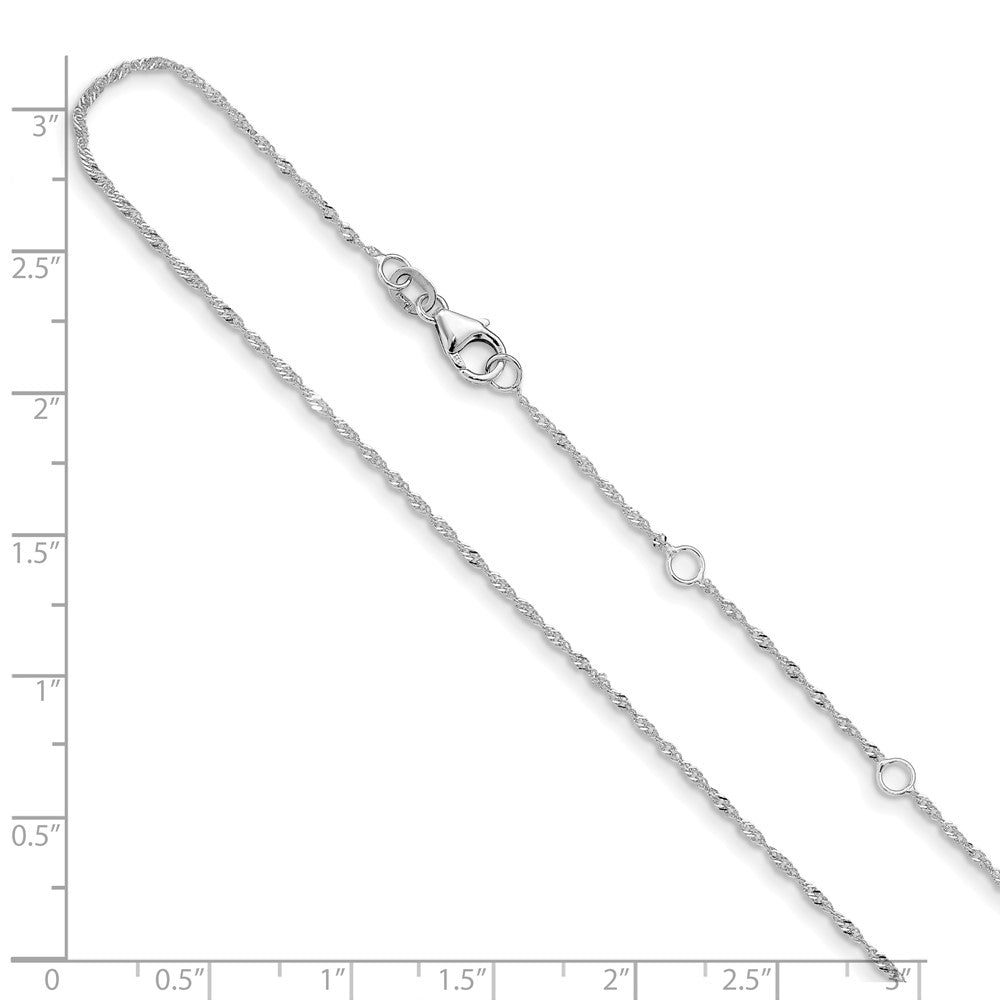 18 Inch 10K White Gold 1.25mm Singapore 1In+1In Adjustable Chain Necklace
