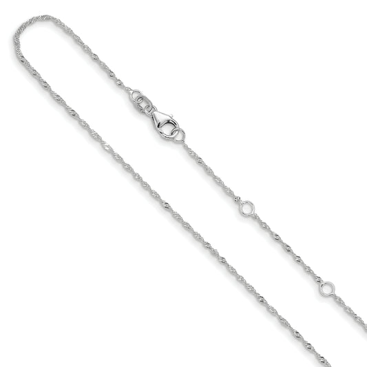 10K White Gold 1.25mm Singapore 1In+1In Adjustable Chain