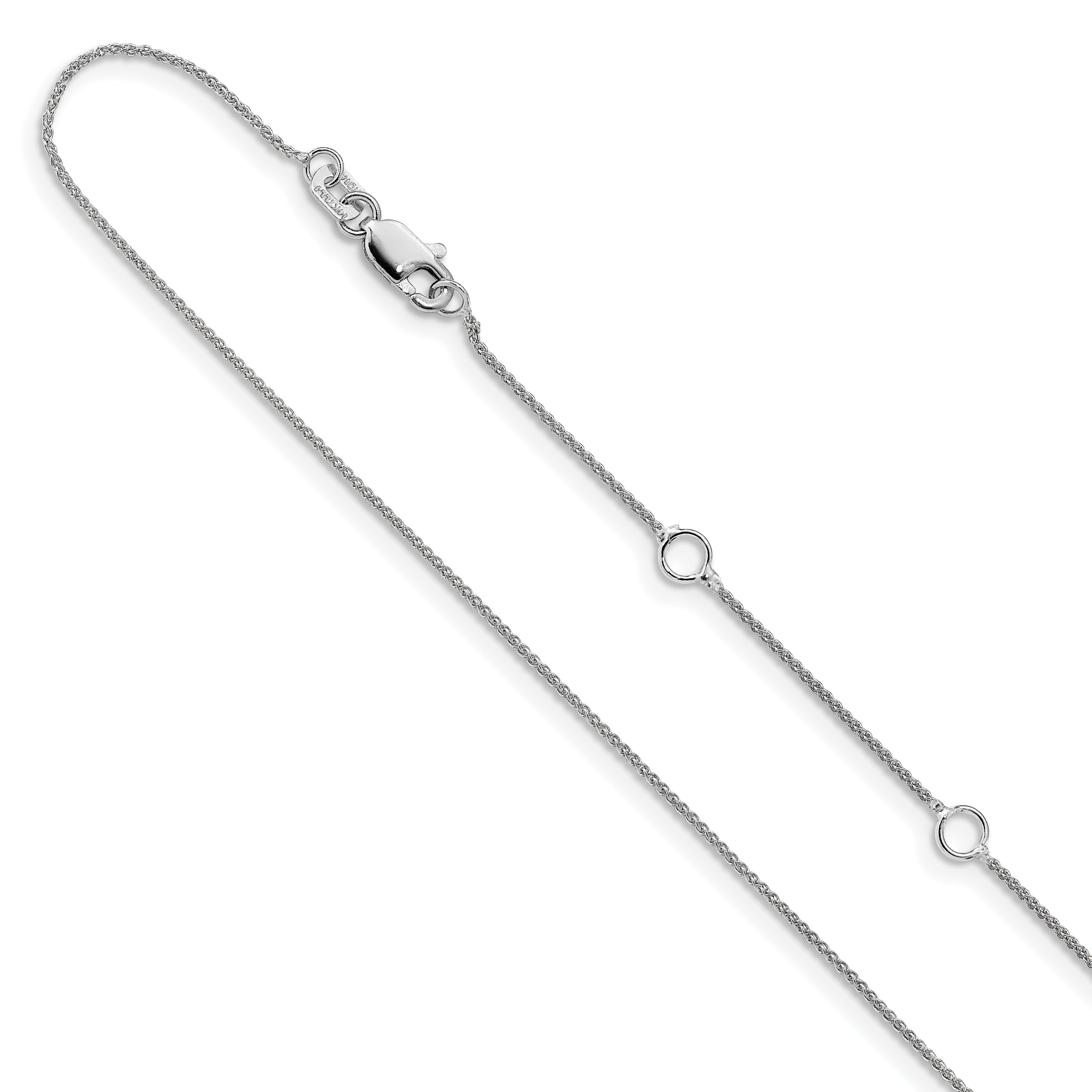 10K White Gold .8mm Baby Spiga 1In+1In Adjustable Chain