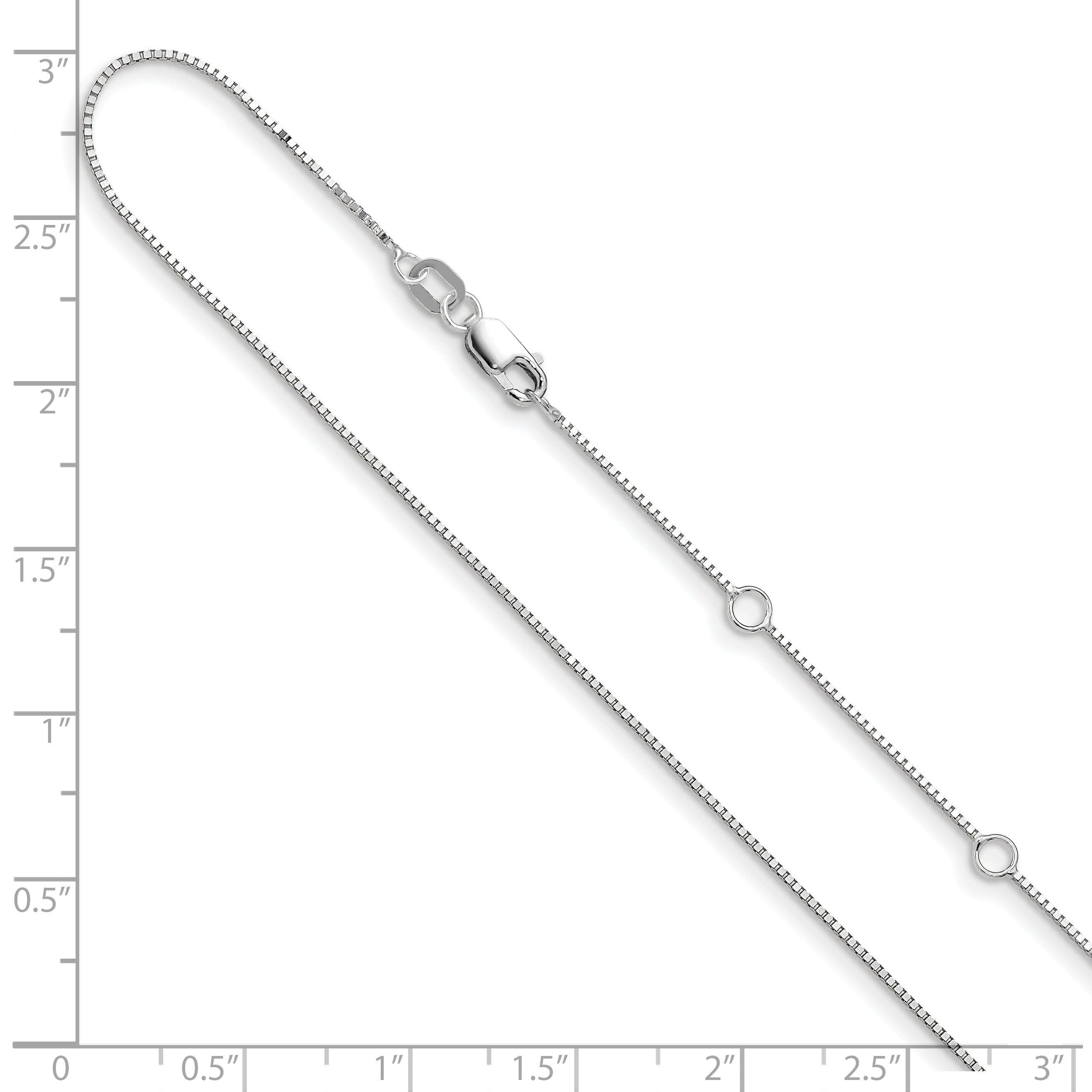 10K White Gold .7mm Box 1In+1In Adjustable Chain