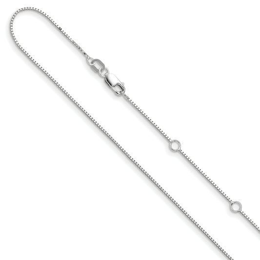 10K White Gold .7mm Box 1In+1In Adjustable Chain