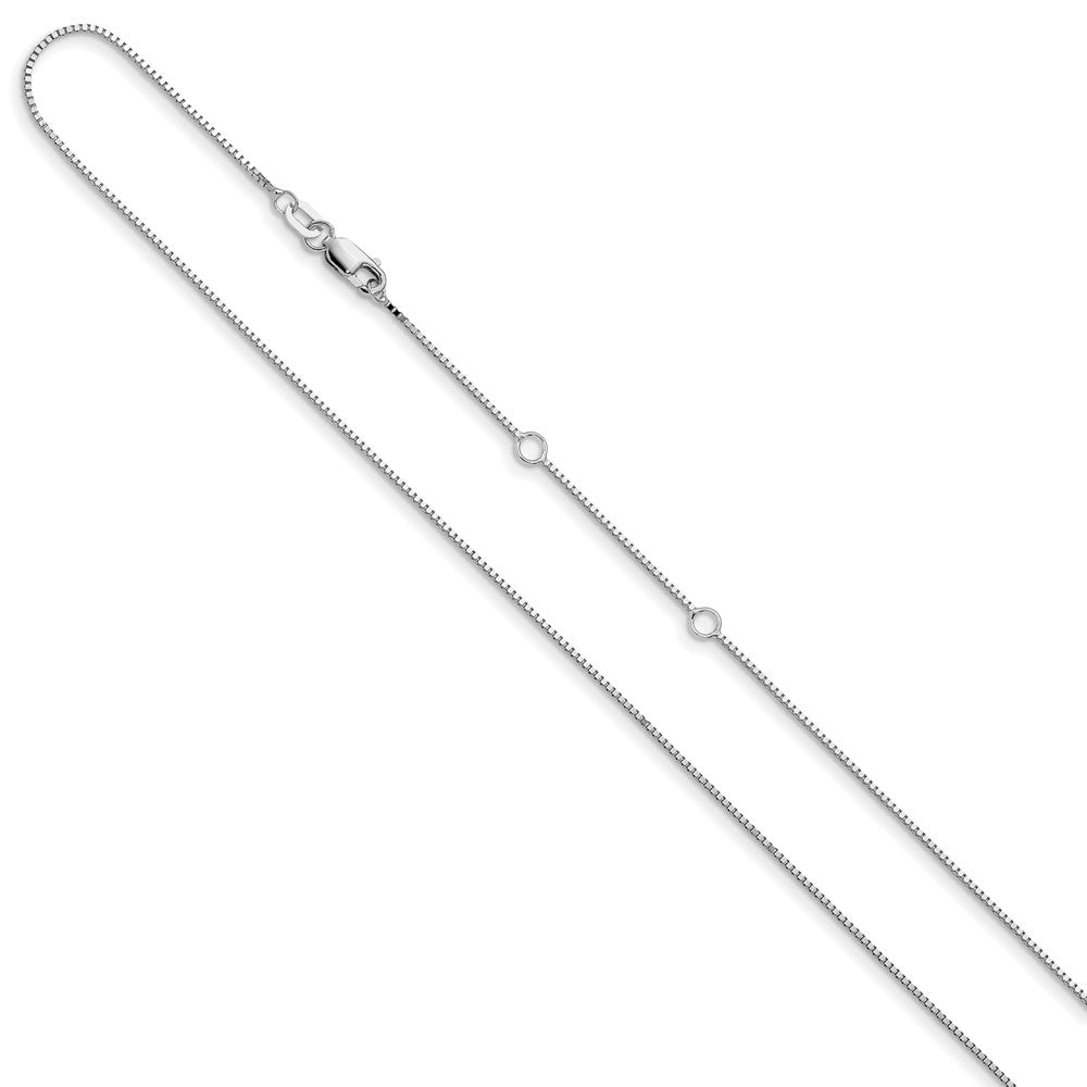 18 Inch 10K White Gold .85mm Box 1In+1In Adjustable Chain Necklace