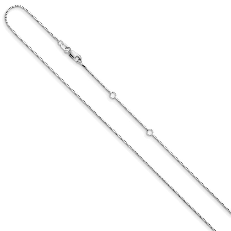 18 Inch 10K White Gold .85mm Box 1In+1In Adjustable Chain Necklace