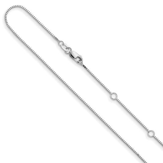 10K White Gold .85mm Box 1In+1In Adjustable Chain