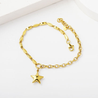 14K Yellow Gold Star Dangle Chain Bracelet