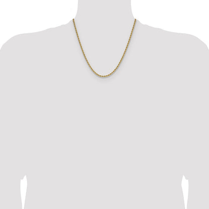 2 Inch 10K Yellow Gold 2.75mm Solid Regular Rope Chain Necklace