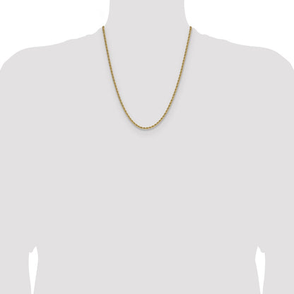 22 Inch 10K Yellow Gold 2.75mm Solid Regular Rope Chain Necklace
