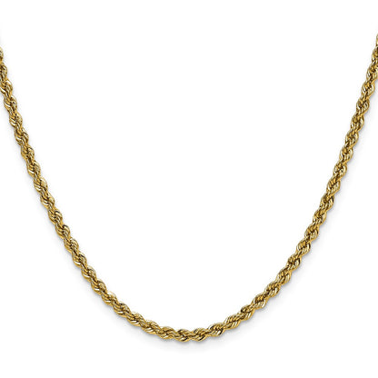 24 Inch 10K Yellow Gold 3mm Solid Regular Rope Chain Necklace