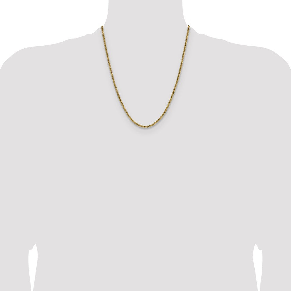 22 Inch 10K Yellow Gold 3mm Solid Regular Rope Chain Necklace