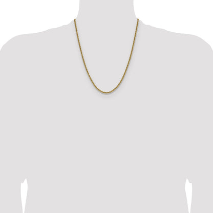 22 Inch 10K Yellow Gold 3mm Solid Regular Rope Chain Necklace