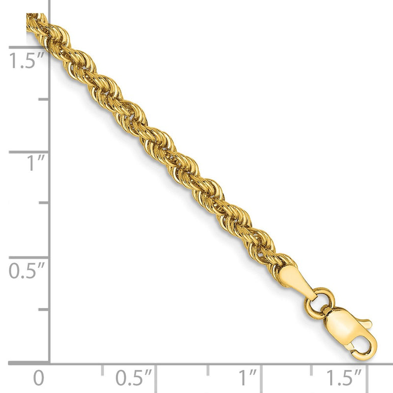 7 Inch 10K Yellow Gold 3mm Solid Regular Rope Chain Bracelet