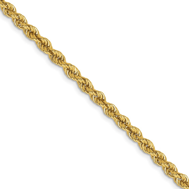 24 Inch 10K Yellow Gold 3mm Solid Regular Rope Chain Necklace