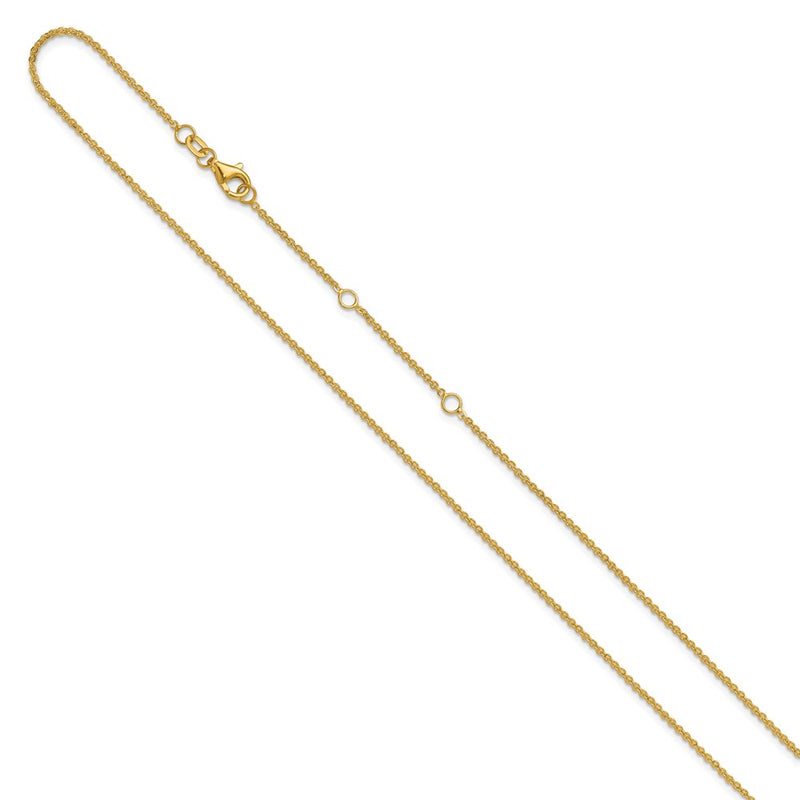 18 Inch 10K Yellow Gold 1.4mm Flat Cable 1In+1In Adjustable Chain Necklace