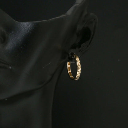 14K Yellow Gold Wheat Double Sided Hoop Earrings