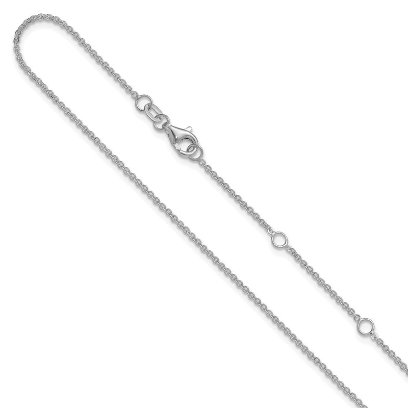 18 Inch 10K White Gold 1.4mm Flat Cable 1In+1In Adjustable Chain Necklace