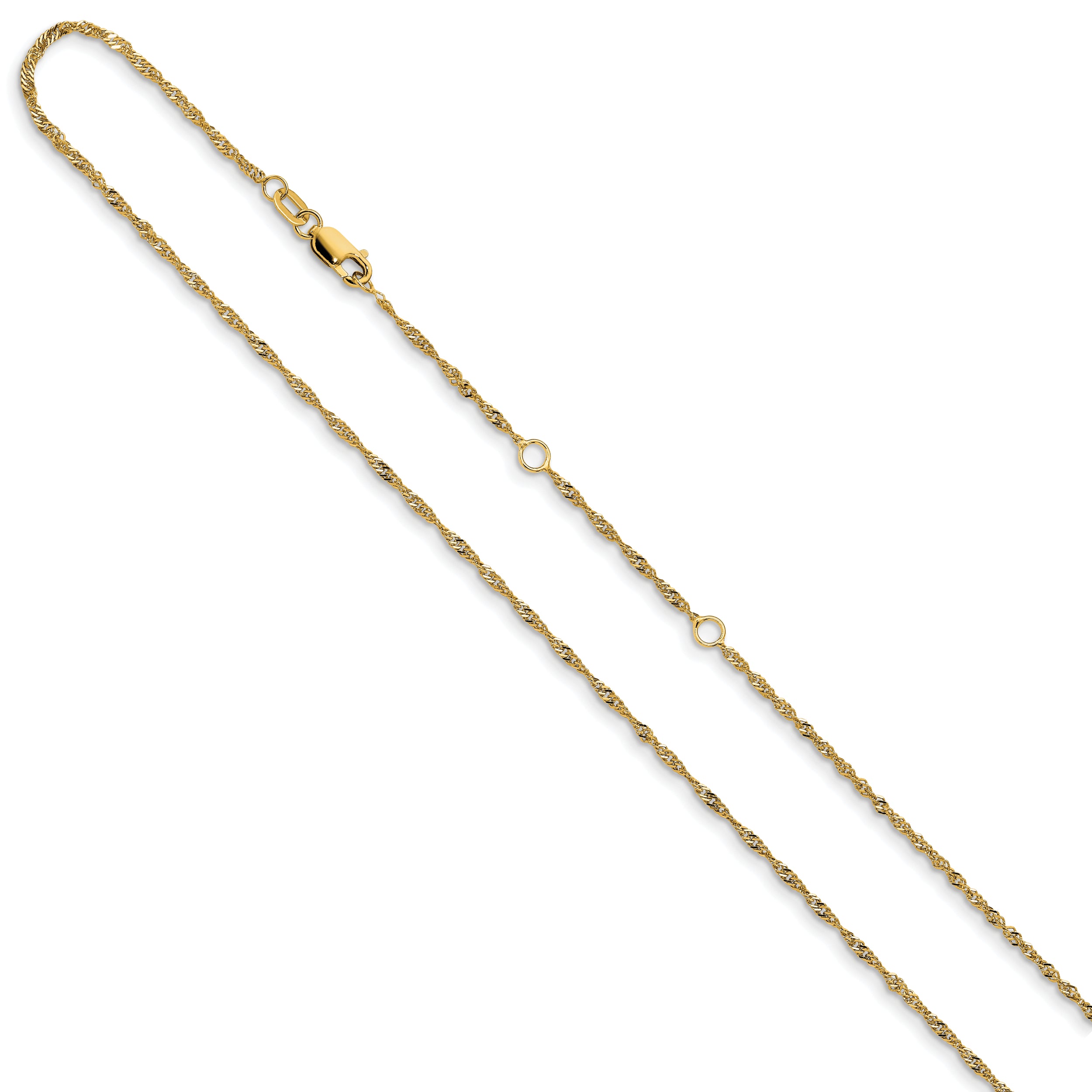 18 Inch 10K Yellow Gold 1.5mm Singapore 1In+1In Adjustable Chain Necklace