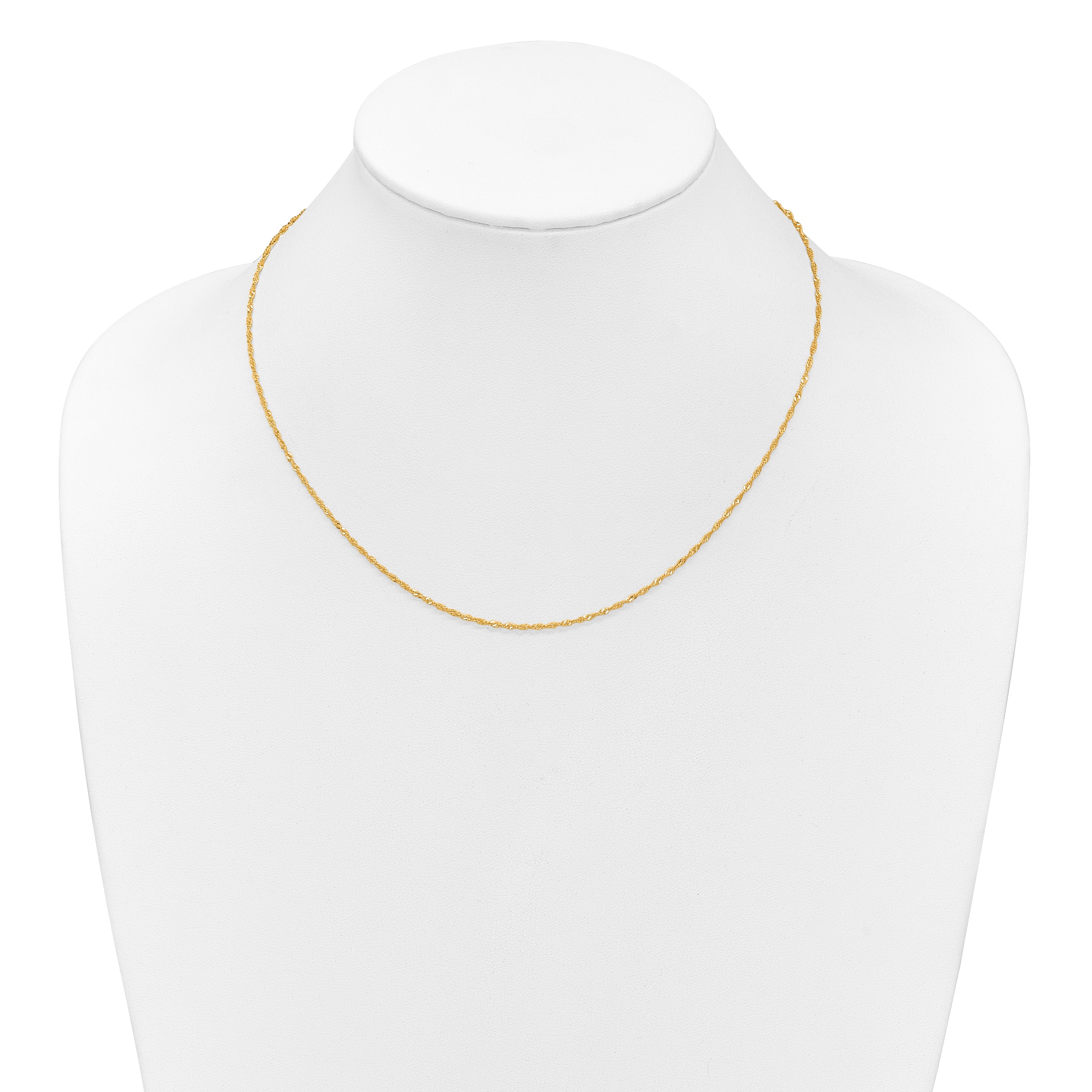 18 Inch 10K Yellow Gold 1.5mm Singapore 1In+1In Adjustable Chain Necklace