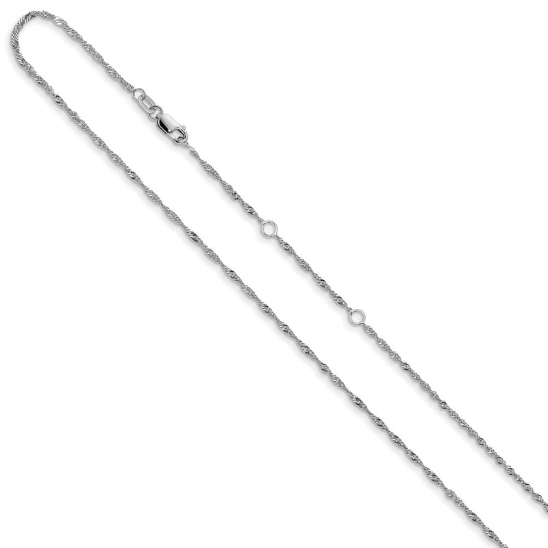 18 Inch 10K White Gold 1.5mm Singapore 1In+1In Adjustable Chain Necklace
